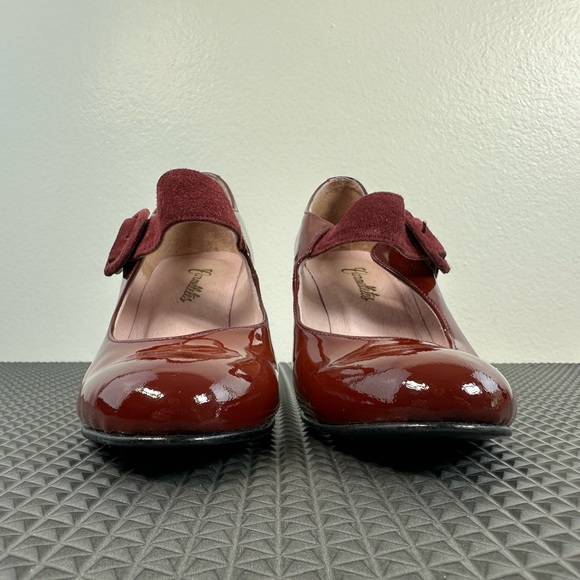 Carmelletes Wine Red Patent Leather Suede Mary Janes Heels Dancing Shoes, Sz 5 - Picture 5 of 12